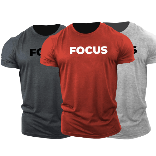 3 Pack Men's FOCUS Letter Printed Fitness Short Sleeve T-shirt