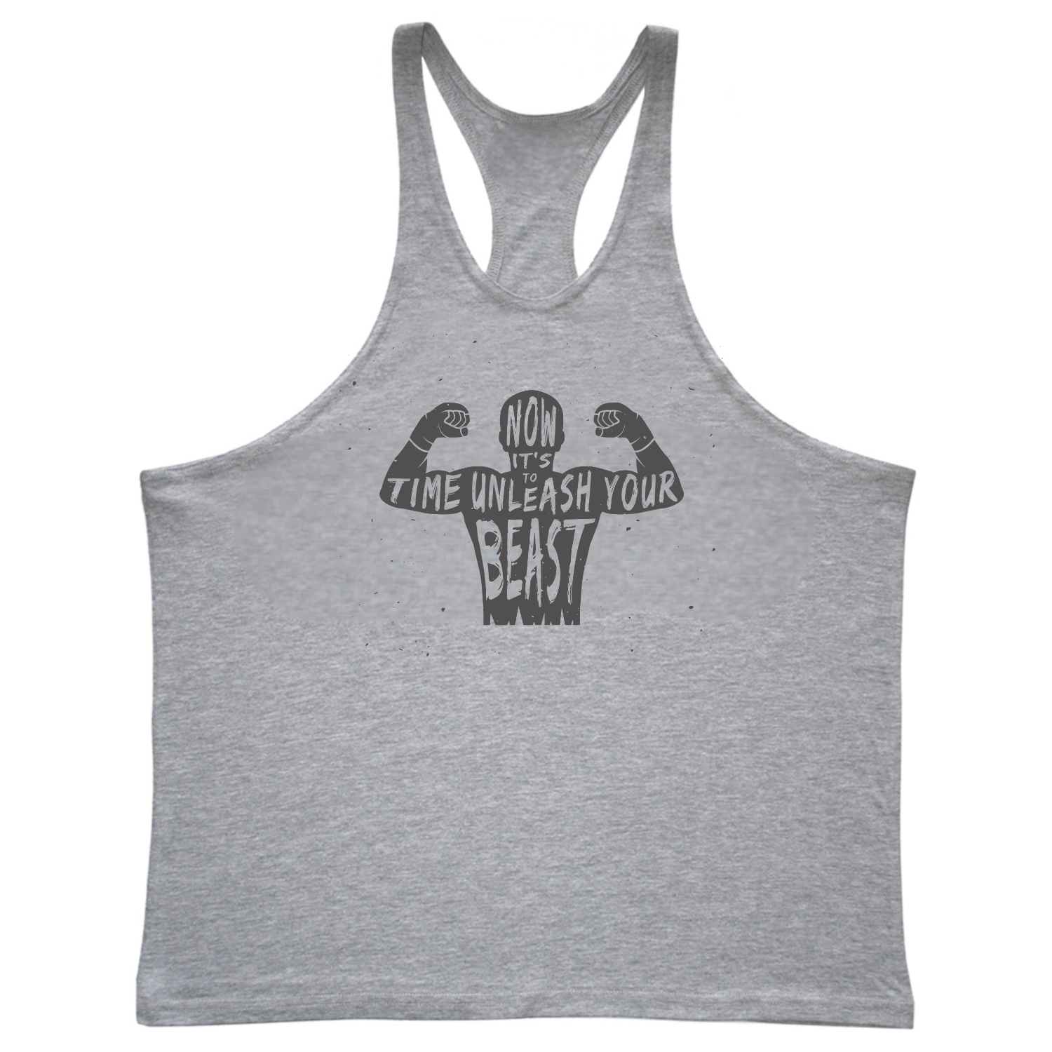 grey BEAST MODE Graphic Stringer Tank Tops for Working out