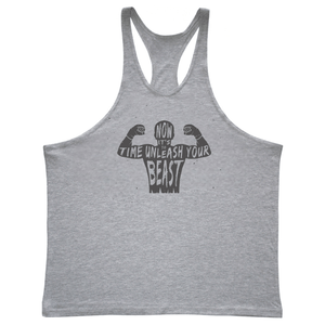 grey BEAST MODE Graphic Stringer Tank Tops for Working out
