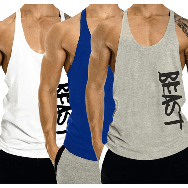 3 PACK Beast Printed Workout Tank Tops Stringers