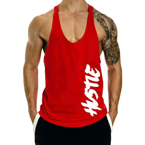 red Men's HUSTLE Bodybuilding Loose Tank Tops