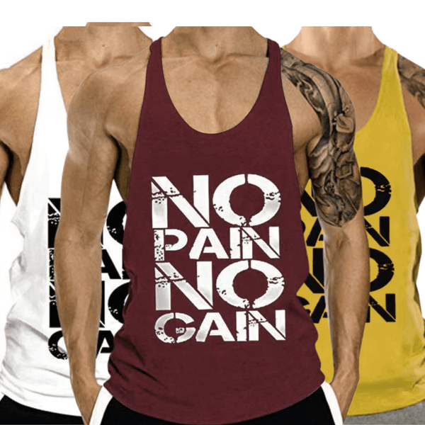 No Pain No Gain Printed Fitness Tank Tops for Men