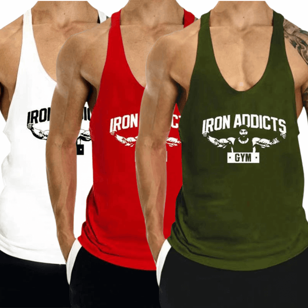 3 PACK IRON ADDICT Printed Workout GYM Tank Top