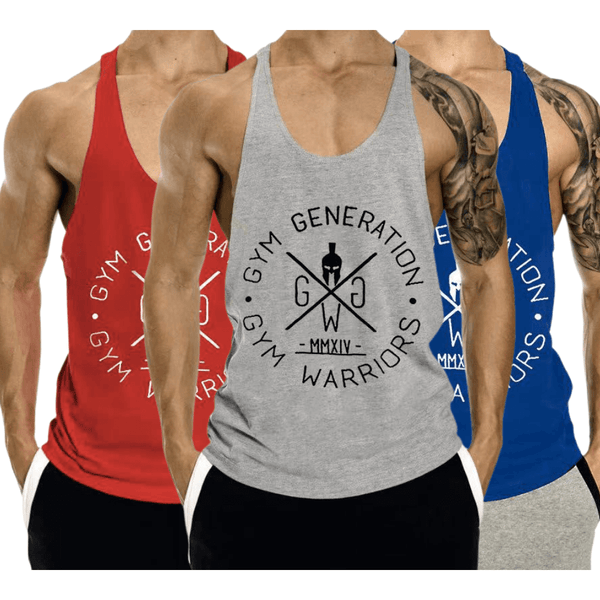 3 PACK Men's GYM WARRIORS GYM GENERATION Printed Y-back Tank Tops