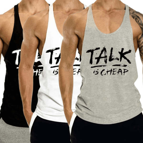 3 PACK TALK IS CHEAP Printed Motivational Work Out Tank Tops