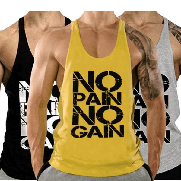 No Pain No Gain Printed Fitness Tank Tops for Men