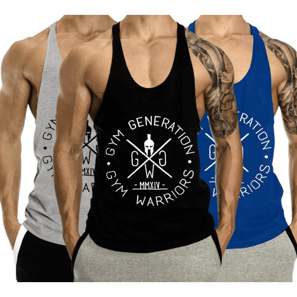 3 PACK Men's GYM WARRIORS GYM GENERATION Printed Y-back Tank Tops