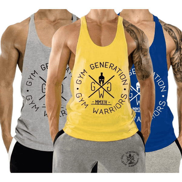 3 PACK Men's GYM WARRIORS GYM GENERATION Printed Y-back Tank Tops