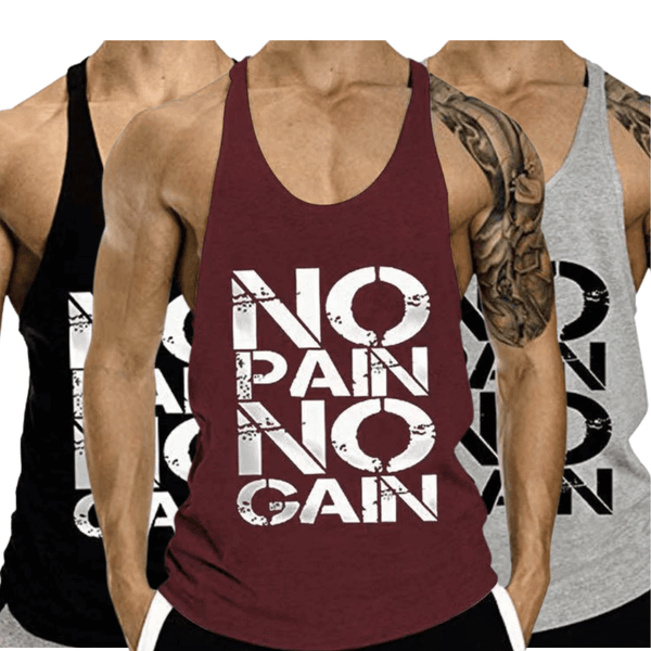No Pain No Gain Printed Fitness Tank Tops for Men