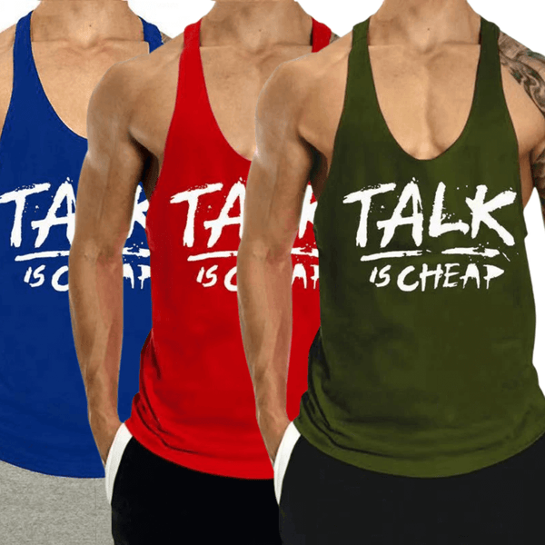 3 PACK TALK IS CHEAP Printed Motivational Work Out Tank Tops