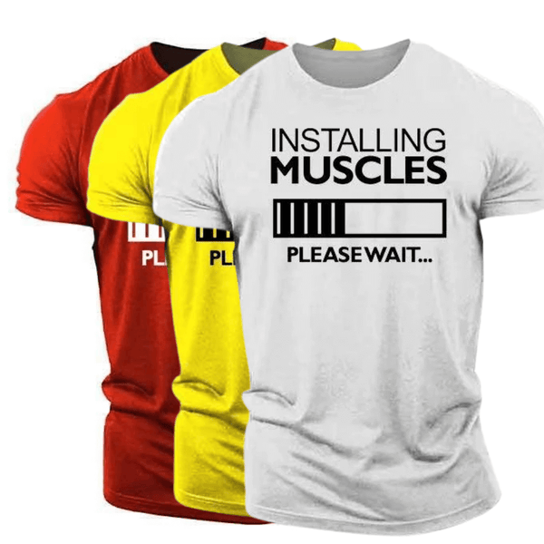 3 Packs INSTALLING MUSCLES Printed Men's Fitness Short Sleeve T-shirt