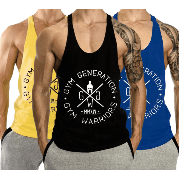 3 PACK Men's GYM WARRIORS GYM GENERATION Printed Y-back Tank Tops