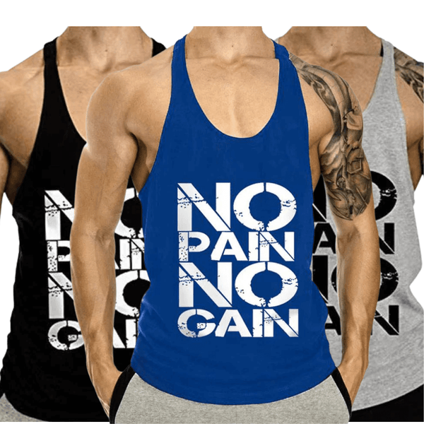 No Pain No Gain Printed Fitness Tank Tops for Men