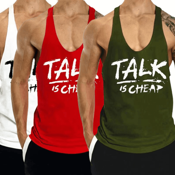 3 PACK TALK IS CHEAP Printed Motivational Work Out Tank Tops