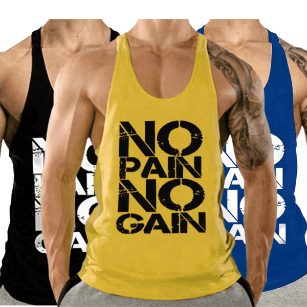 No Pain No Gain Printed Fitness Tank Tops for Men