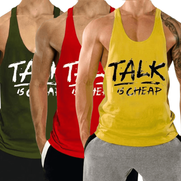 3 PACK TALK IS CHEAP Printed Motivational Work Out Tank Tops