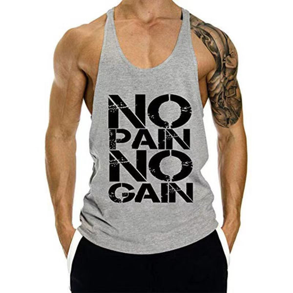 No Pain No Gain Printed Fitness Tank Tops for Men