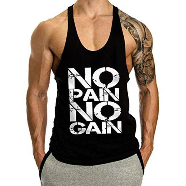 No Pain No Gain Printed Fitness Tank Tops for Men