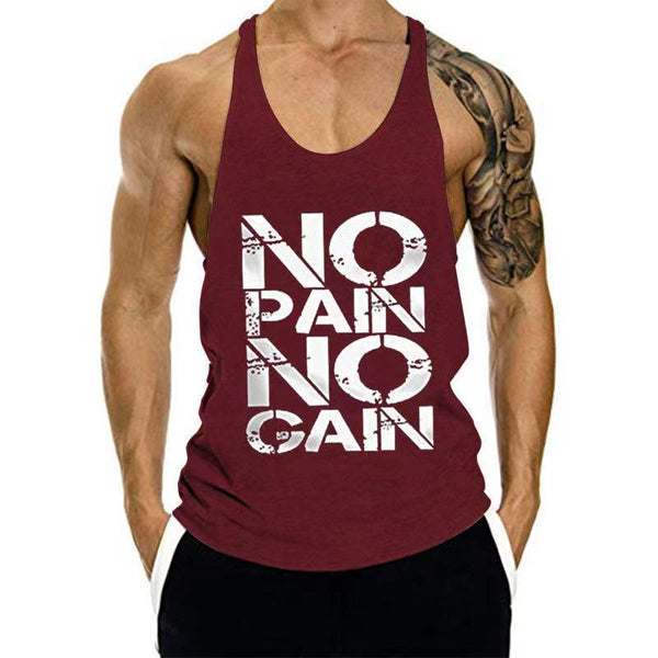 No Pain No Gain Printed Fitness Tank Tops for Men