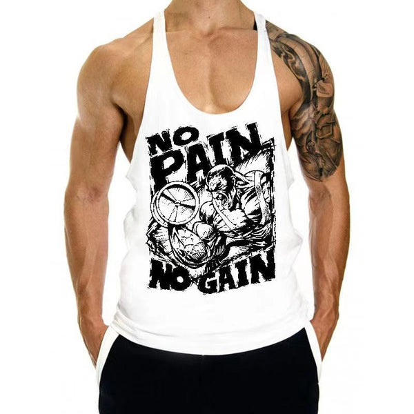NO PAIN NO GAIN MUSCLE Printed Workout Tank Tops for Men