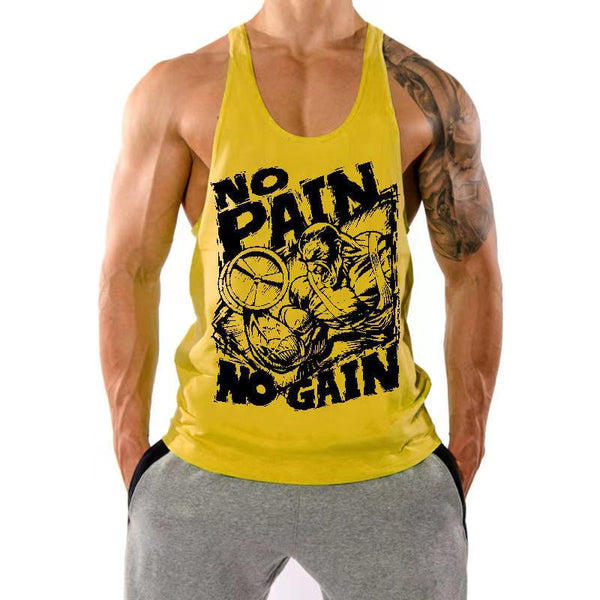 NO PAIN NO GAIN MUSCLE Printed Workout Tank Tops for Men