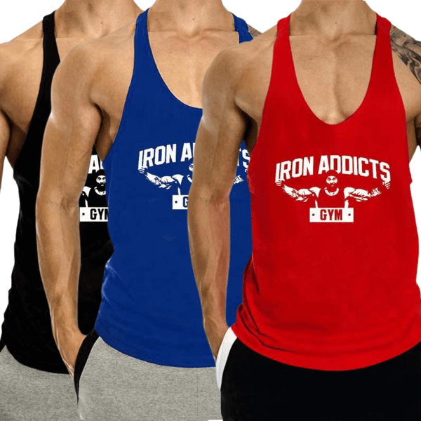 3 PACK IRON ADDICT Printed Workout GYM Tank Top