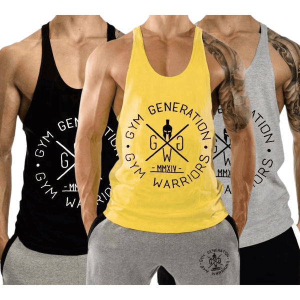 3 PACK Men's GYM WARRIORS GYM GENERATION Printed Y-back Tank Tops