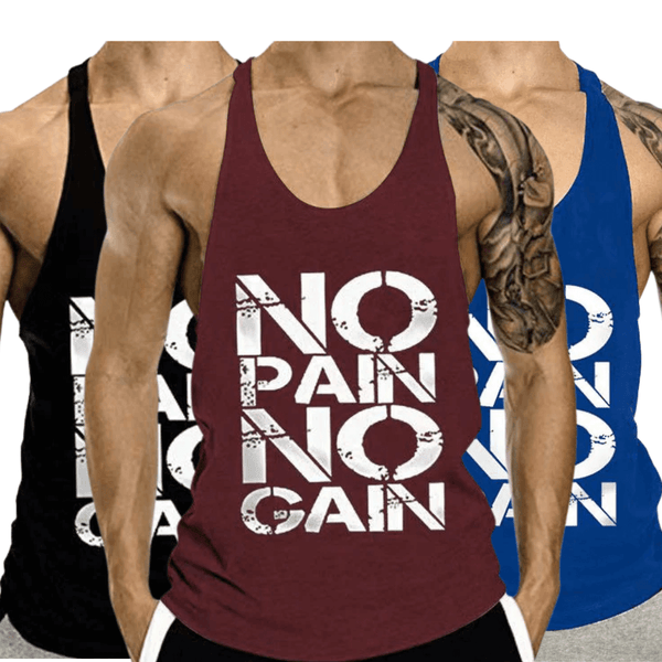 No Pain No Gain Printed Fitness Tank Tops for Men