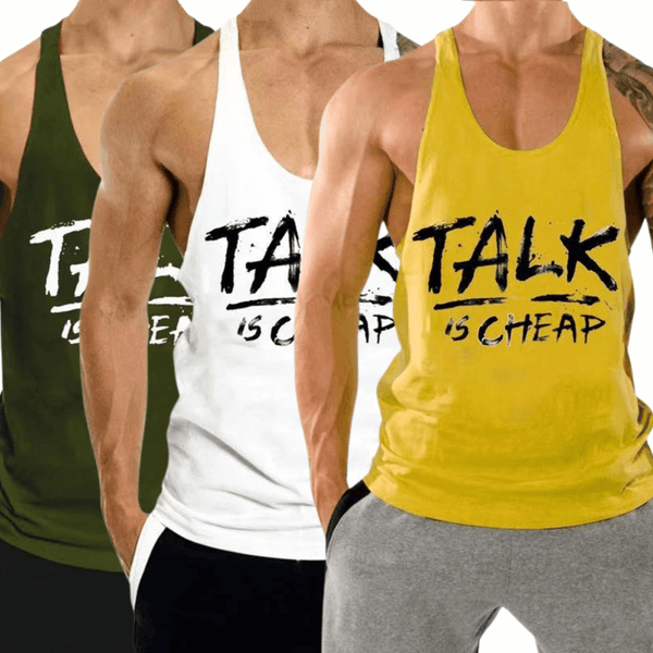 3 PACK TALK IS CHEAP Printed Motivational Work Out Tank Tops