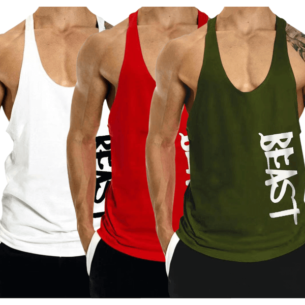 3 PACK Beast Printed Workout Tank Tops Stringers