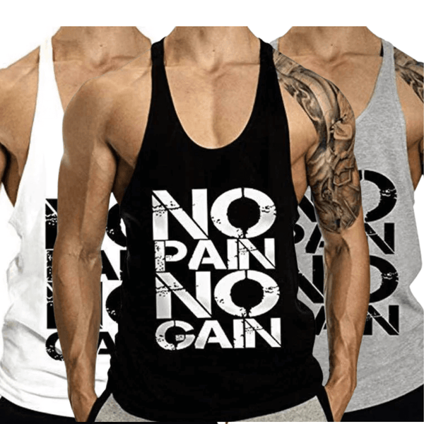 No Pain No Gain Printed Fitness Tank Tops for Men