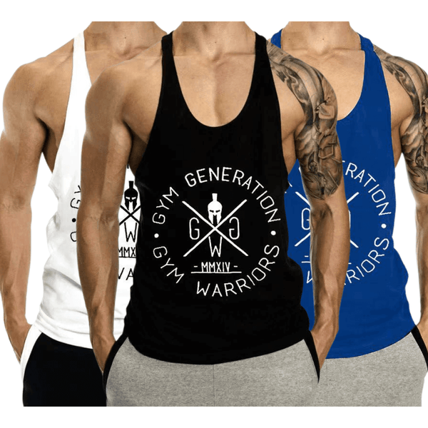 3 PACK Men's GYM WARRIORS GYM GENERATION Printed Y-back Tank Tops