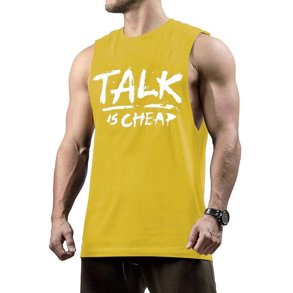 Fashion TALK IS CHEAP Printed Athletic Style Fitness Tank Tops