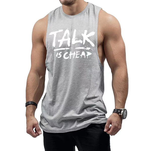 Fashion TALK IS CHEAP Printed Athletic Style Fitness Tank Tops