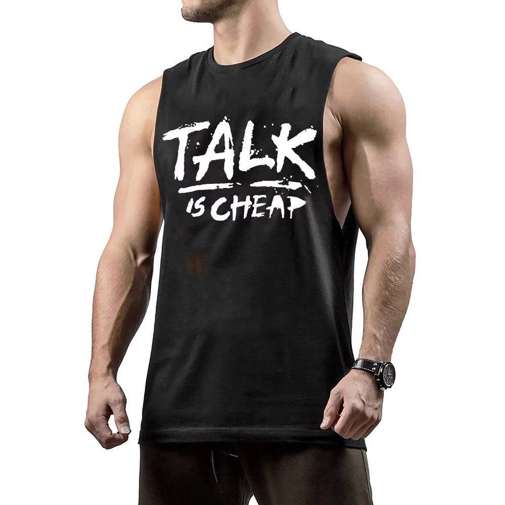 Fashion TALK IS CHEAP Printed Athletic Style Fitness Tank Tops