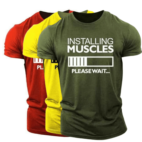 3 Packs INSTALLING MUSCLES Printed Men's Fitness Short Sleeve T-shirt