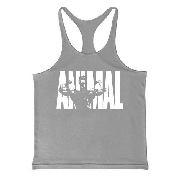 grey ANIMAL GYM Bodybuilding Stringer Tank Tops