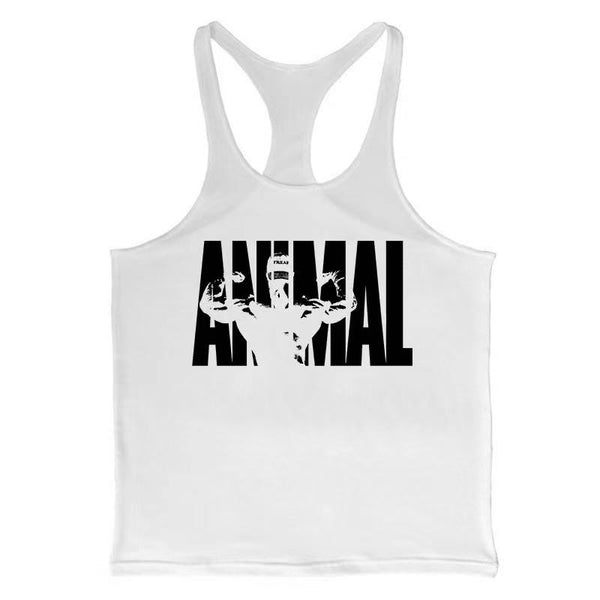white ANIMAL GYM Bodybuilding Stringer Tank Tops