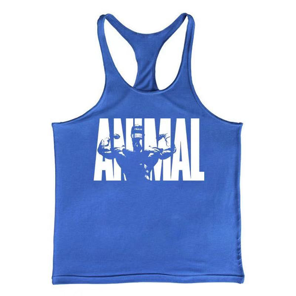 blue ANIMAL GYM Bodybuilding Stringer Tank Tops