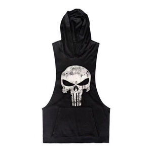 black Men's Skull Graphic Hoodie Tank Tops for GYM