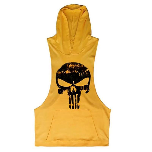 yellow Men's Skull Graphic Hoodie Tank Tops for GYM