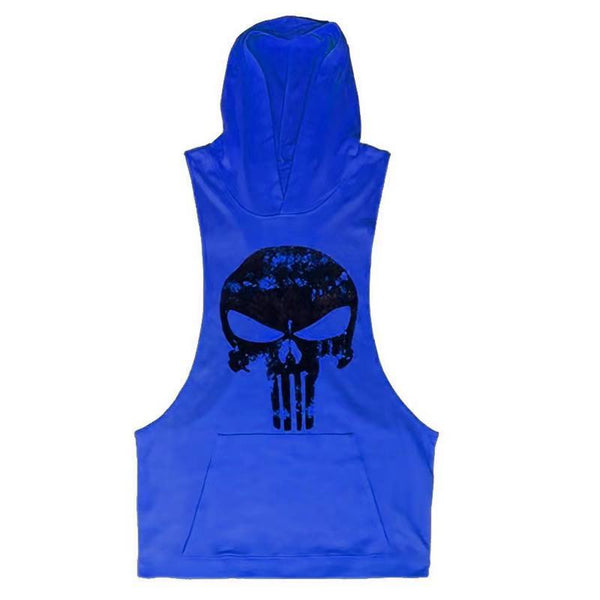 blue Men's Skull Graphic Hoodie Tank Tops for GYM