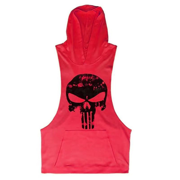 red Men's Skull Graphic Hoodie Tank Tops for GYM