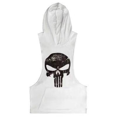 white Men's Skull Graphic Hoodie Tank Tops for GYM