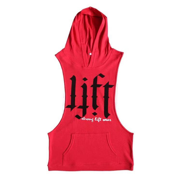 red LIFT Letter Stringer Hoodie Tank Tops for Gym