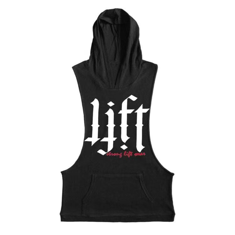 black LIFT Letter Stringer Hoodie Tank Tops for Gym