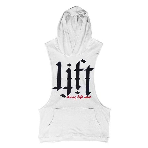 white LIFT Letter Stringer Hoodie Tank Tops for Gym