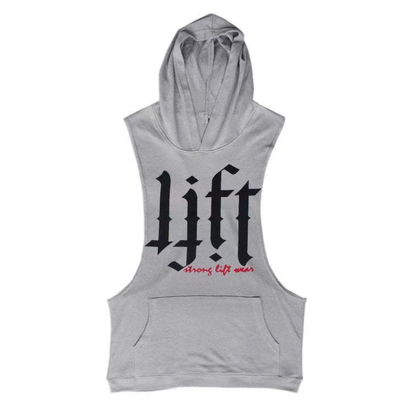 grey LIFT Letter Stringer Hoodie Tank Tops for Gym