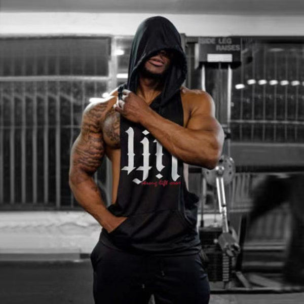 LIFT Letter Stringer Hoodie Tank Tops for Gym