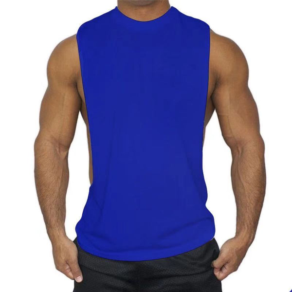 blue Blank Fitted Athletic Tank Tops